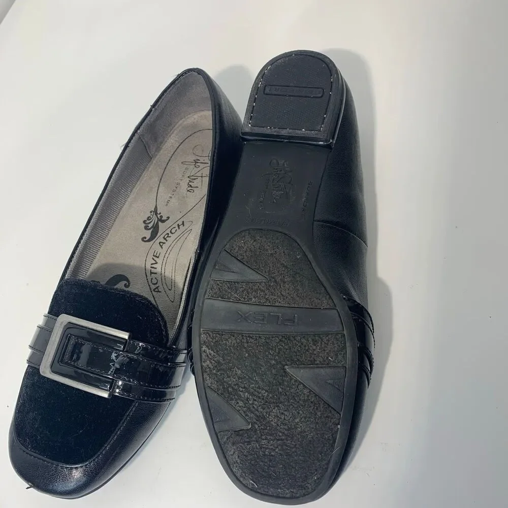 Life stride Sz 8 M Black soft system slip‎ on comfort flat shoe Darcine